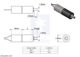 26-1 sub-micro plastic planetary gearmotor - mechanical drawing